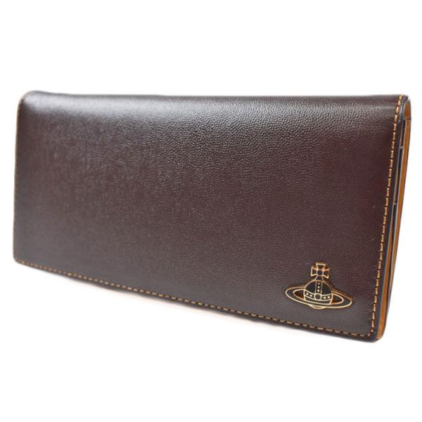 ヴィヴィアン ウエストウッド 長財布 メンズ 専用箱付 フラップ カラーブロック 茶 ブラウン 革 ...