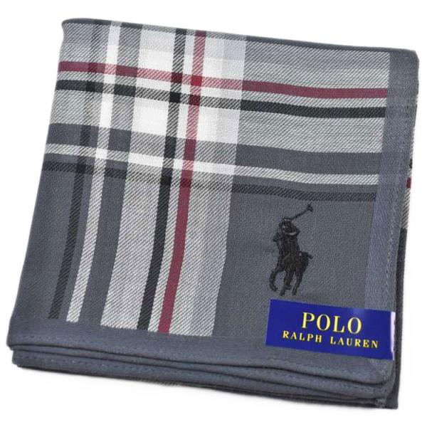 ハンカチ 1枚 ポロ ラルフローレン メンズ 綿 ブランド ハイブランドダーク グレー 赤 レッド ...