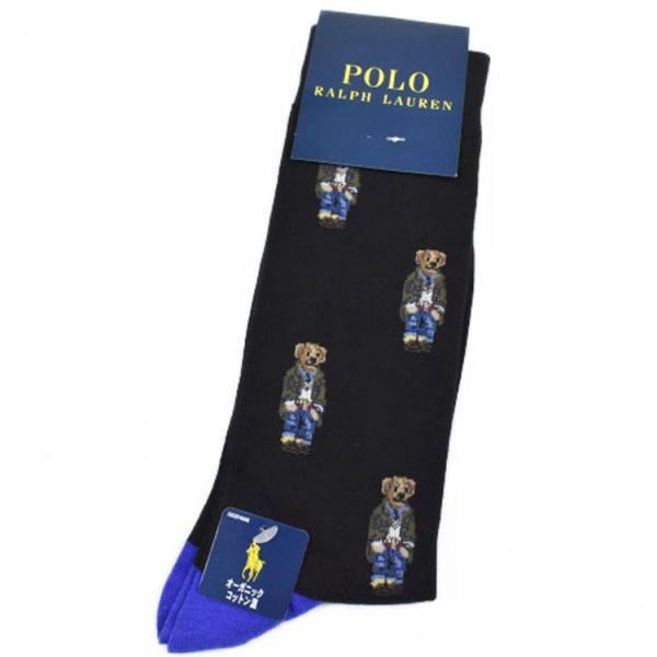 ポロ ラルフローレン 靴下 1足 メンズ ブランド 黒 ポロベア ベア パリスベア ソックス 25-...