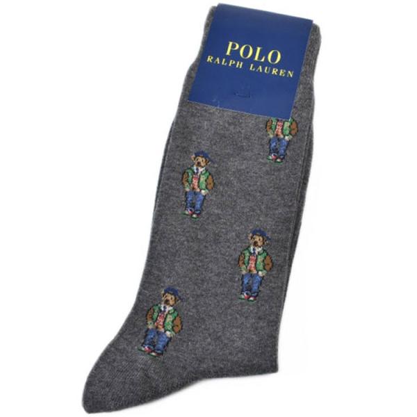 ポロ ラルフローレン 靴下 1足 メンズ ブランド ジャガード 織 ポロベア グレー ソックス 25...