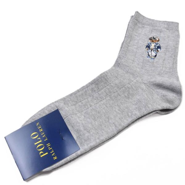ポロ ラルフローレン 靴下 1足 メンズ ブランド オーガニックコットン混 グレー ベア リブ 25...