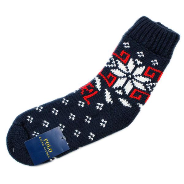 ポロ ラルフローレン 靴下 1足 メンズ 厚手 紺 ネイビー 雪の結晶 スノーフレーク ソックス 2...