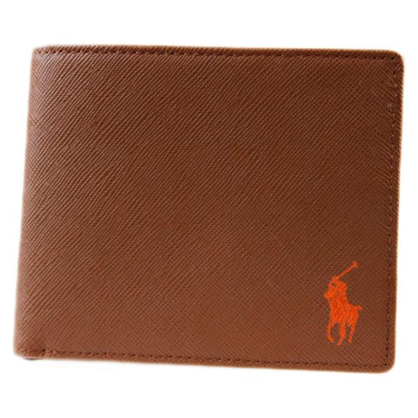 二つ折り 財布 ポロ ラルフローレン メンズ ブランド サフィアーノレザー 専用箱付 茶 ライト ブ...