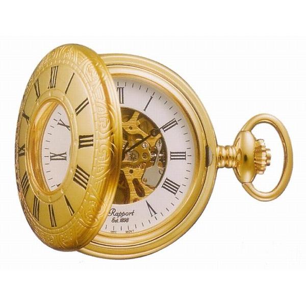 PW56 ラポート 懐中時計 ハーフハンター スケルトンケース チェーン付 手巻き Rapport ...