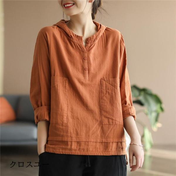 シャツ レディース 30代40代50代 二重綿 コットン プルオーバー ス ホワイト M?2XL フ...