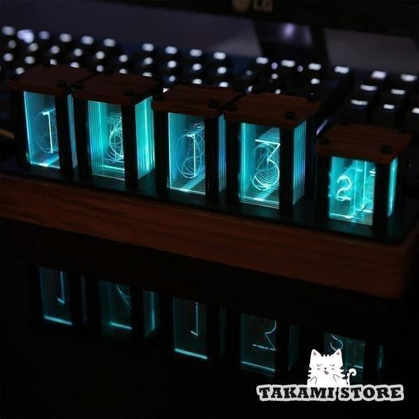 【特価】ニキシー管時計ギフトLEDヴィンテージ木製ベースバー雰囲気ウォールナット