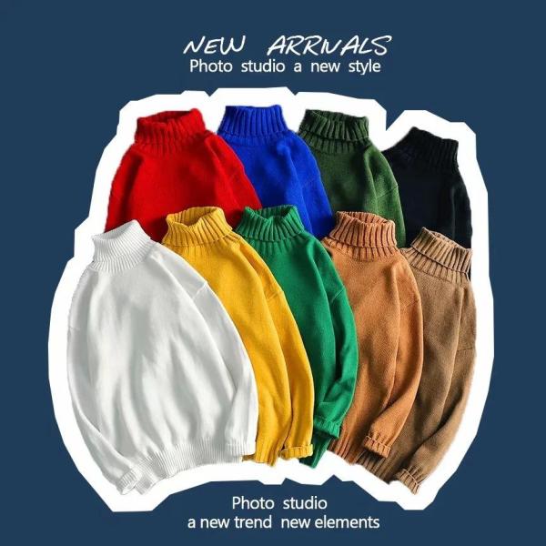 ニットセーター メンズ ハイネック セーター ニット カジュアル フルーオーバ 暖かい 無地 長袖セ...