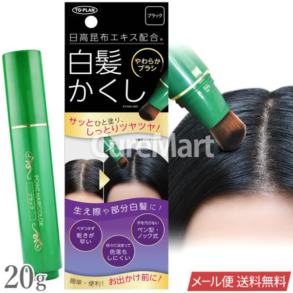 日高昆布エキス 白髪かくしスティック ブラック 20g ノック式 やわらかブラシ 日本製 白髪用染毛...