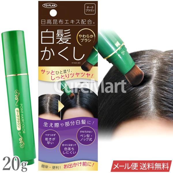日高昆布エキス 白髪かくしスティック ダークブラウン 20g ノック式 やわらかブラシ 日本製 白髪...
