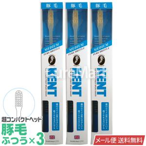 KENT 歯ブラシ 豚毛 ふつう 超コンパクトヘッド ◆3本セット KNT-9203 日本製 【メール便 送料無料】 天然毛 kent はぶらし 歯茎 マッサージ 池本刷子｜キュアマート