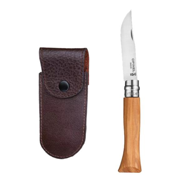 オピネル ナイフ セット 6 OPINEL ステンレス オリーブ レザーケース ブラウンセット7.3...