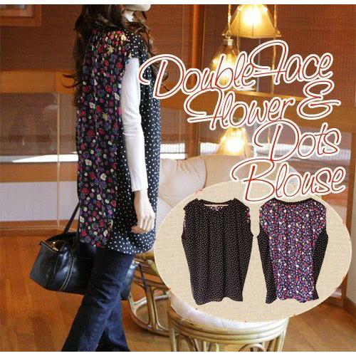 花柄 ドット ダブルフェイス スカーフ ブラウス 送料無料 レディース 9号 Mサイズ カットソー ...
