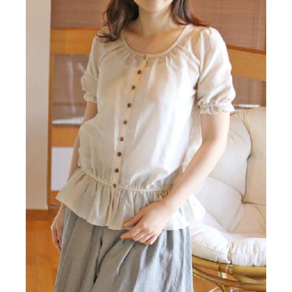 綿 シルク パフスリーブ 半袖 ブラウス（返品交換ギフト包装不可）レディース 女性  9号 Mサイズ...