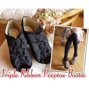 在庫処分550円 リボン ピープトゥ ブーティ パンプス（返品交換ギフト包装不可）レディース ヒール オープントゥ 脚長 おしゃれ 女性用 靴 スエード調 かわいい