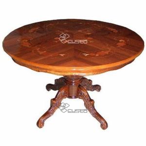 イタリア ダイニングテーブル 80cm幅 象嵌 カフェテーブル 食卓 円形