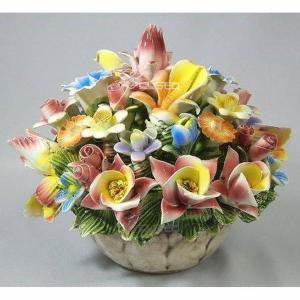 イタリア製　鳥と花　陶器　置物　オブジェ 陶器 陶花 鳥と花とぶどう インテリア イタリア置物 イタリア雑貨