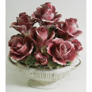 陶器 陶花 ピンクのバラ インテリア イタリア置物 イタリア雑貨