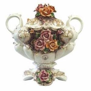 陶器 陶花 ピンクのバラ インテリア イタリア置物 イタリア雑貨