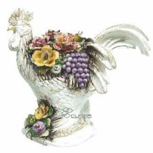 陶器　陶花　鳥と花とぶどう インテリア　イタリア置物　イタリア雑貨　イタリア陶器の花　イタリア陶器　花の置物｜custo