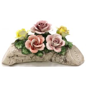 陶器 陶花 ピンクのバラ インテリア イタリア置物 イタリア雑貨