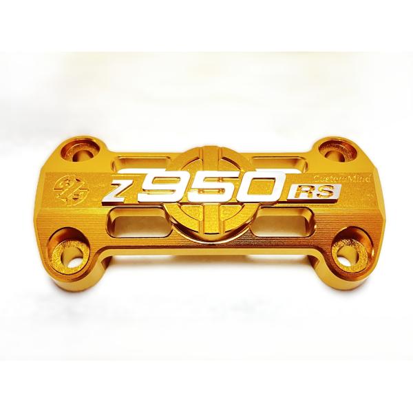 z900rs(2018モデル〜)ハンドルクランプアルミ削り出し光沢アルマイトゴールド文字面研磨