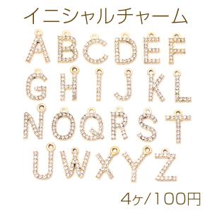 イニシャルチャーム ジルコニアストーン付き バッグ キーホルダー アルファベットチャーム 1カン付き