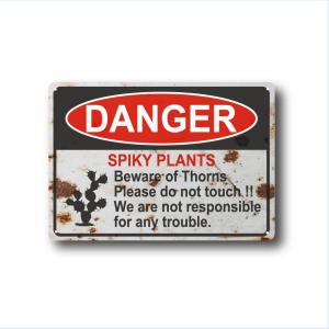 ガーデンサインプレート ドライガーデン 36cm＊25cm 「DANGER SPIKY PLANTS Rusty」｜customplate