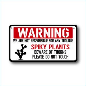 ガーデンサインプレート ドライガーデン 23cm＊12.5cm 「SPIKY PLANTS WARNING」｜customplate