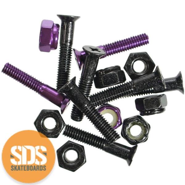 スケボー ボルト ナット ネジ 1インチ ハードウェア ブラックパープルセット 8本 スケートボード...