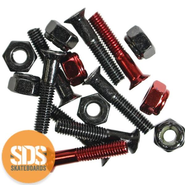 スケボー ボルト ナット ネジ 1インチ ハードウェア ブラックレッドセット 8本 スケートボード ...