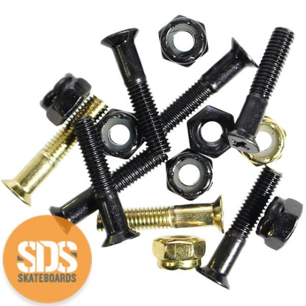 スケボー ボルト ナット ネジ 1インチ ハードウェア ブラックゴールドセット 8本 スケートボード...