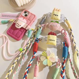 花柄フランスパンタピオカトマトピーチおもしろいスマホショルダーストラップ挟むだけクリップスマホクリップ肩掛けショルダーストラップ 落下防止旅行お出かけ
