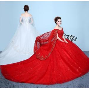 二枚　ウエディングドレス　韓国ボリュームドレス　ベアトップ　プリンセス風　　豪華な刺繍　結婚式/花嫁/二次会パーティー/演出服