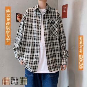 チェック柄シャツ メンズ アウター ポロネック 長袖 前開き トップス