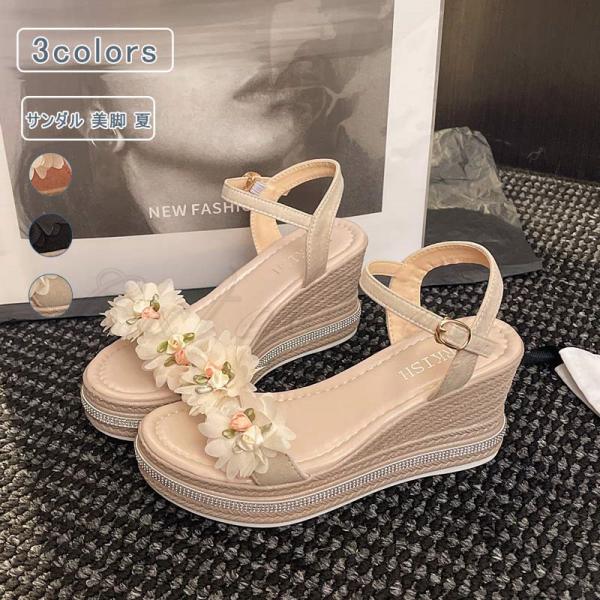 サンダル レディース 花柄 アンクルストラップ フラットサンダル スクエアトゥ 旅行 リゾート 通気...