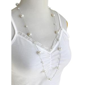 (ポイント還元 7％)パール ネックレス ステーションパール ロングネックレス(真珠 フェイクパール スエッジチェーン)結婚式 卒業式 パーティ 普段使い｜cutemania