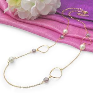 (ポイント還元 7％)ネックレス ロング レディース パール メタルパーツ チェーン(ムーングレイ)セミフォーマル パーティー 普段使い ギフト｜cutemania