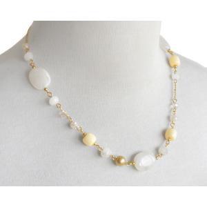 (ポイント還元 7％)ネックレス レディース マーブルビーズ アイボリー風ビーズ チェーン使い パーティ 普段使い キレイめコーデ ギフト｜cutemania