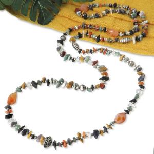 (ポイント還元 7％)ネックレス レディース アンティーク調 天然石 ミックス(水晶 メノウ ヒスイ )ロングネックレス 120cm ギフト｜cutemania