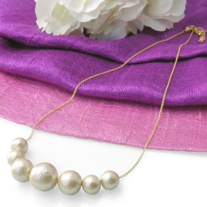 (ポイント還元 7％)パール ネックレス コットンパール グラデーション仕立て(キスカ)(真珠 フェイクパール 大粒 12mm)結婚式 パーティ 普段使い｜cutemania