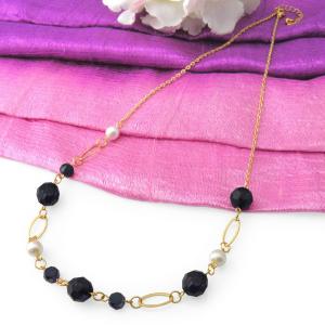 (ポイント還元 7％)ネックレス ロング レディース カット ビーズ パール リング(ブラック/チェーン)パーティ 普段使い ギフト｜cutemania