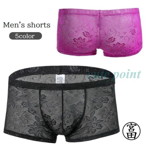 ボクサーパンツ メンズ 男性用下着 インナー 前閉じ 総レース 透け感 シースルー メッシュ 通気性...