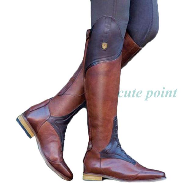乗馬ブーツ乗馬靴女性ウエスタンスタイルロングブーツユニセックスニーハイブーツアウトドア春秋ラージサイ...