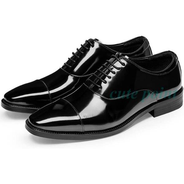 メンズ 革靴 ビジネスシューズ 本革エナメル 内羽根式 ストレートチップ 紳士靴 ドレスシューズ 美...