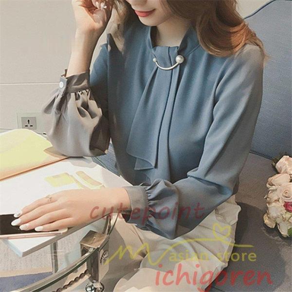 長袖ブラウス レディース 秋物 シャツレディース ブラウスシャツ オフィス シフォンブラウス 30代...