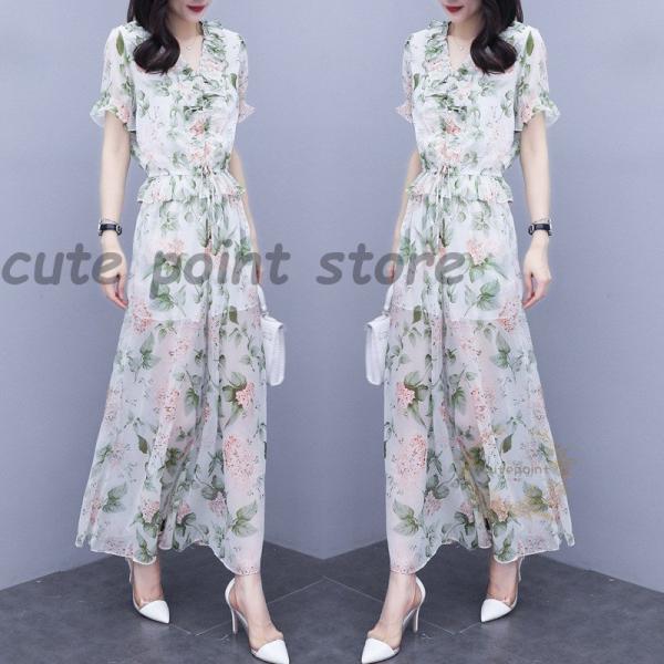 セットアップ レディース オシャレ 上品 ブラウス ガウチョパンツ 2点セット 夏 着痩せ 通勤 3...