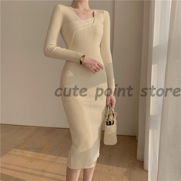 ニットワンピース 40代 ニットワンピ レディース 秋冬 長袖 ロングワンピース マキシ 黒スカート...