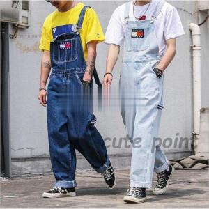 【POINTER】デニム オールインワン つなぎ オーバーオール サロペット デニム オーバーオール メンズ オーバーサイズ ルーズシルエット 黒 青