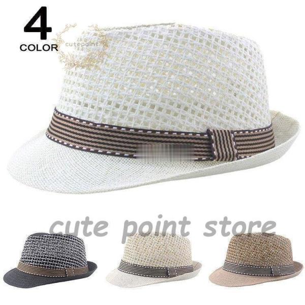 中折帽子 メンズ 麦わら帽子 ハット 中折れハット 風通し UVカット 紫外線対策 夏用帽子 アウト...