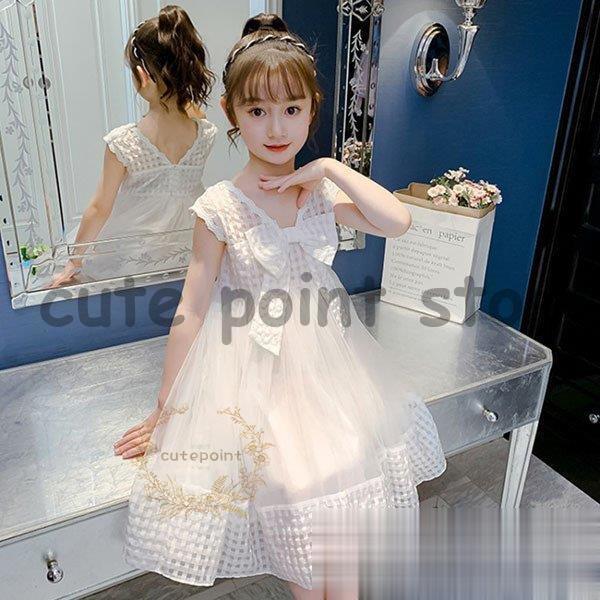 子供服 ワンピース 女の子 夏服 韓国子供服 ノースリーブ 蝶結び 子供ドレス キッズ ジュニア ベ...